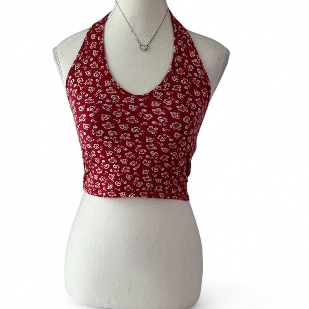 Hollister Must Have Red Floral Halter Neck Top Size Small 96 % Cotton
